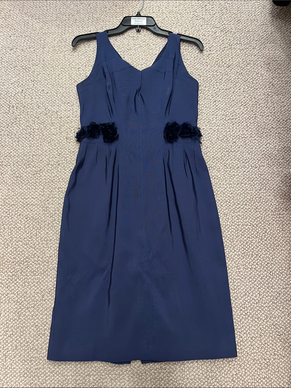 Elegant Navy Blue 100% Silk Sleeveless Cocktail Dress